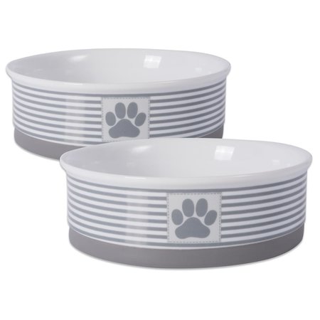 DESIGN IMPORTS 7.5 x 2.4 in. Paw Patch Stripe Pet Bowl Grey - Large - Set of 2 CAMZ37250